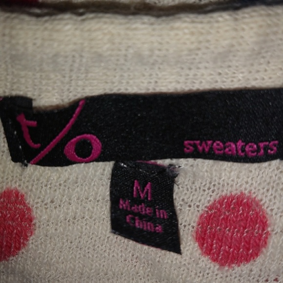 T/O Sweaters M Polka Dot Cotton Cardigan Sweater in Beige Pink - Picture 3 of 4